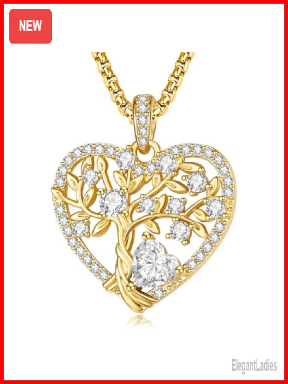 14K Gold Plated Tree of Life Heart Pendant Necklace Adjustable